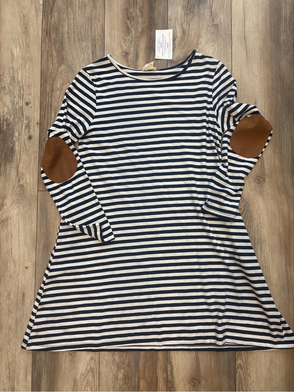 Striped Navy & White Tunic with Brown Elbow Patches